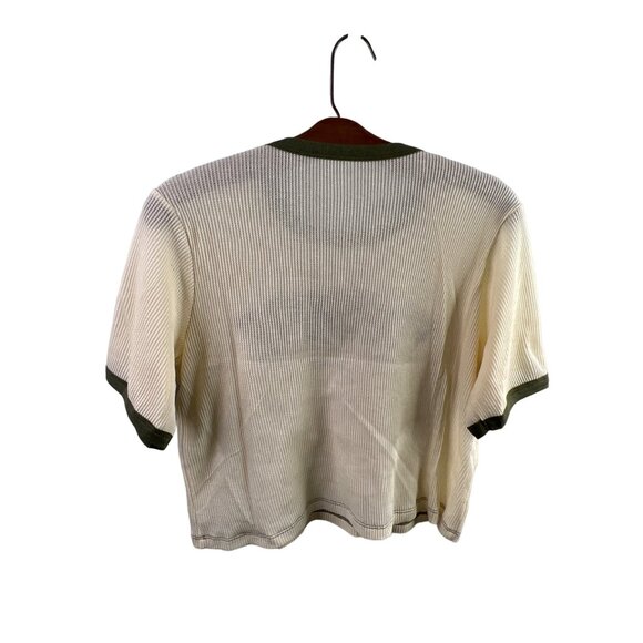 Yosemite California Size Small Ringer T-Shirt Cream & Olive Ribbed Knit Casual - Picture 2 of 3